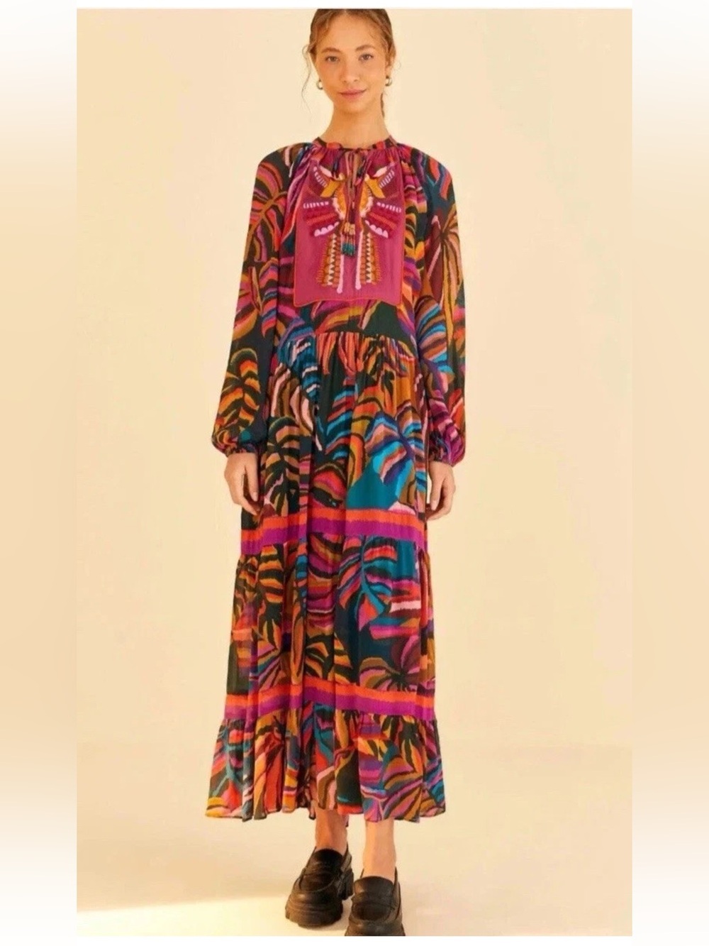 FARM RIO Dynamic Foliage Embroidered Maxi Dress Size XL - Picture 2 of 16